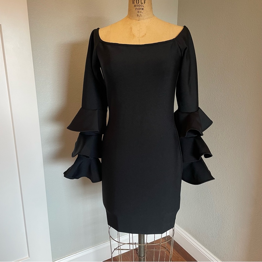 SHEIN- SZ M Black Off the Shoulders Ruffle Sleeve Bodycon